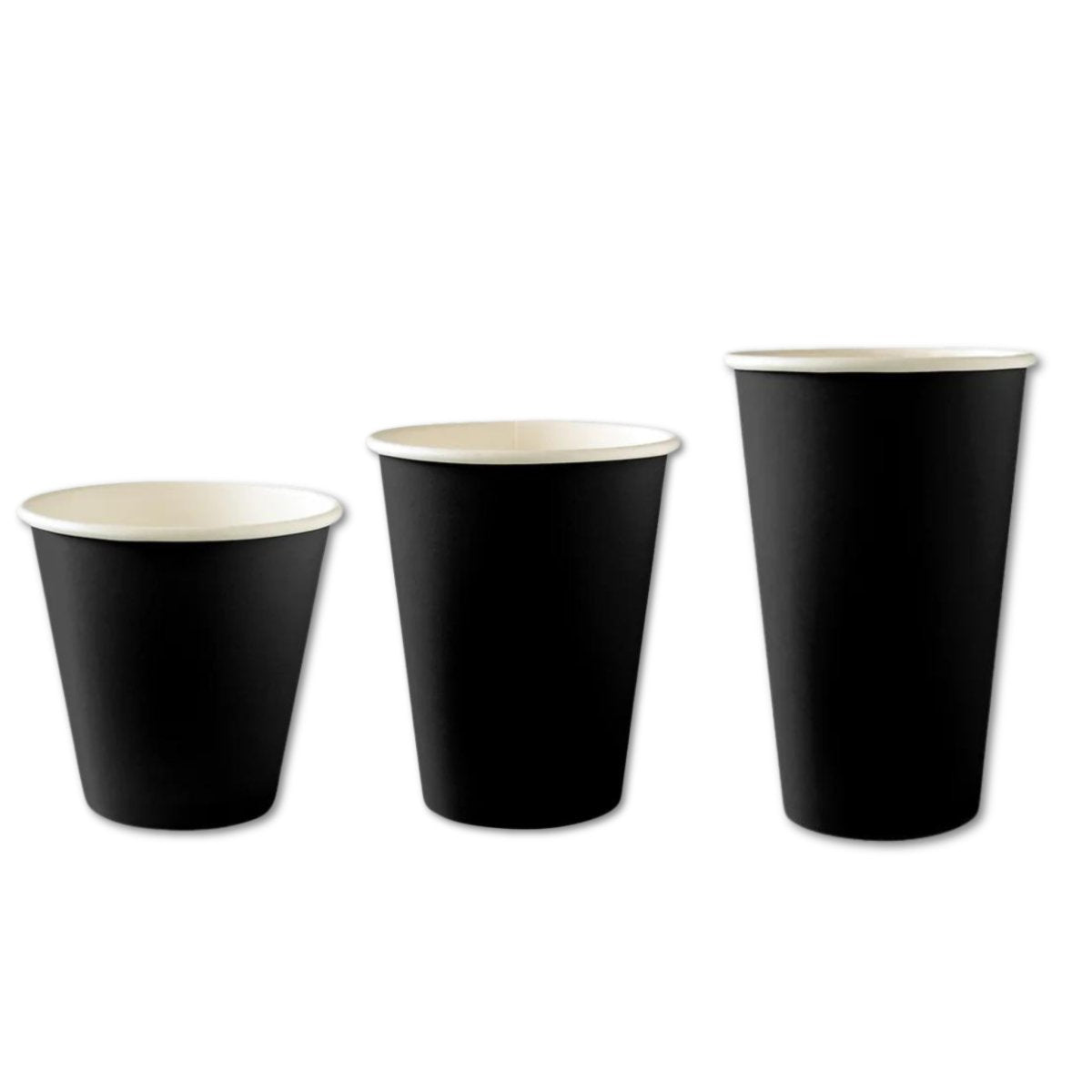Black Paper Coffee Cups - One Lid Fits All Sizes!