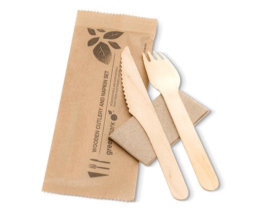 Disposable Wooden Fork/Knife/Napkin Set