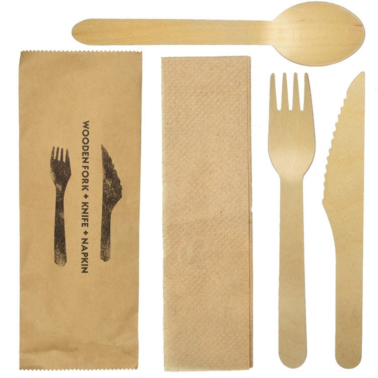 Wooden Fork/Knife/Spoon Disposable Napkin Set